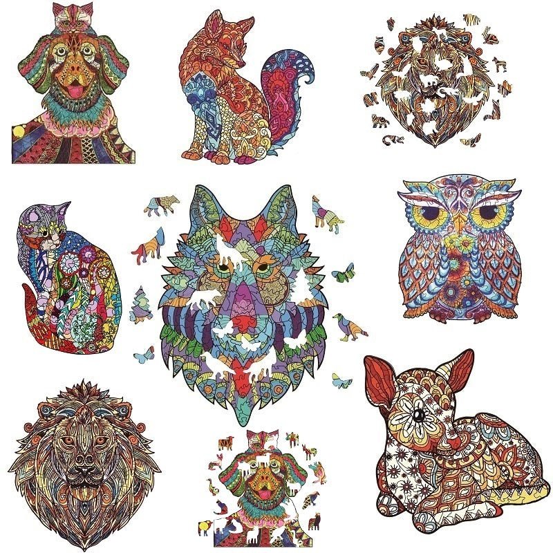 2021-New-Wooden-Toys-Jigsaw-Puzzle-Fox-Lion-DIY-Wood-Crafts-Animal-Shapes-Fun-Educational-Toys