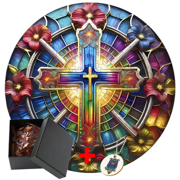 Stained Glass Cross Mandala 3D Wood Jigsaw Puzzle